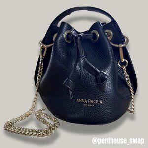 Anna Paola Genuine Leather Black Bucket Bag